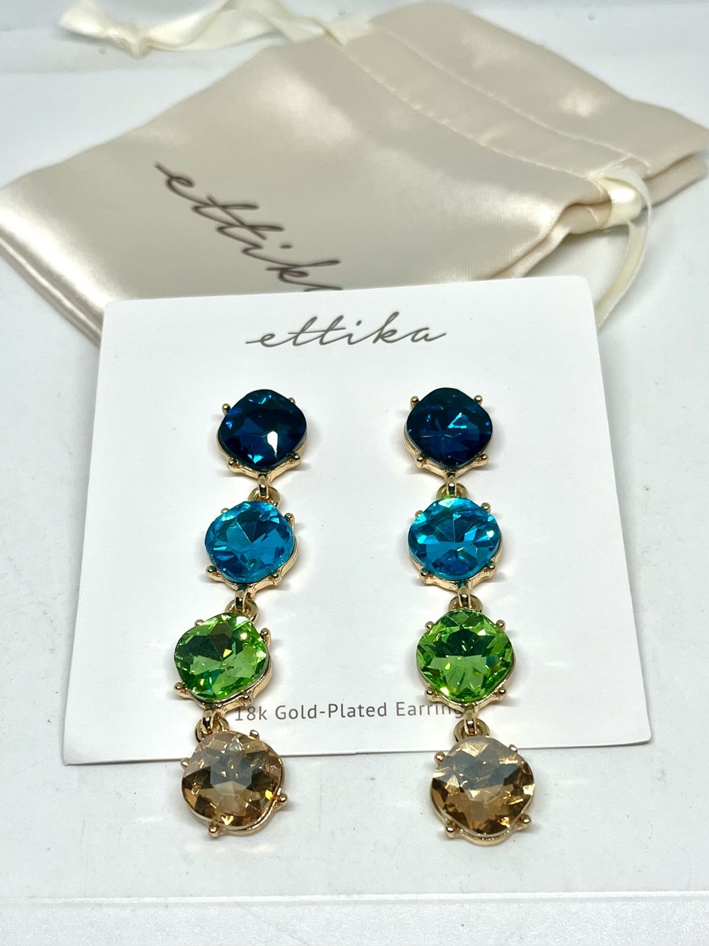 ettika Gold-Plated Multi-Stone Drop Earrings NWT